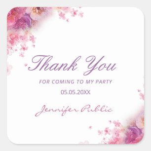 Blumen Rosen Handschrift Danke Vorlage Quadratischer Aufkleber
