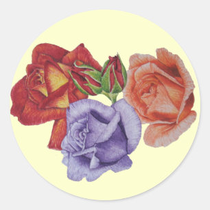 Blumen-Rosen- und Rosenknospenblumenkunst Runder Aufkleber
