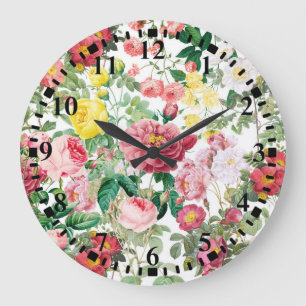 Blumen Rosen Vintage Frühlingsgarten Große Wanduhr