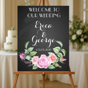 Blumen-Rosen-Vorlage Willkommens-Hochzeitsschild D Poster