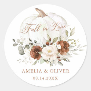 Blumen-Rost-Creme-Kürbis-Herbstliebe-Hochzeit Runder Aufkleber