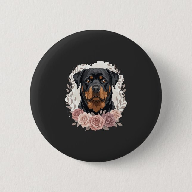 Blumen-Rottweiler-Hundeporträt-Sublimation Button (Vorderseite)