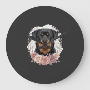 Blumen-Rottweiler-Hundeporträt-Sublimation Große Wanduhr