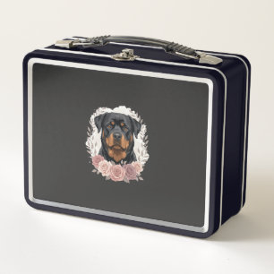 Blumen-Rottweiler-Hundeporträt-Sublimation Metall Brotdose