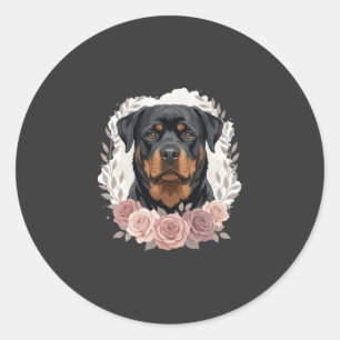Blumen-Rottweiler-Hundeporträt-Sublimation Runder Aufkleber