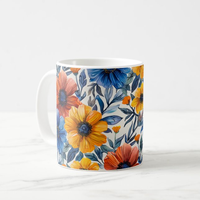 Blumen-Rustikal-Mode Retro-Muster Kaffeetasse (Vorderseite Links)