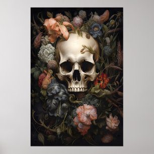 Blumen-Schädel-Porträt-Druck, Dunkle Akademie, Got Poster