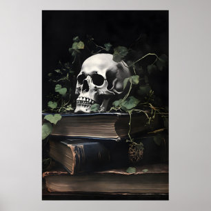 Blumen-Schädel-Porträt-Druck, Gothic Dark Academia Poster