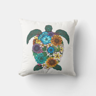 Blumen-Schildkröte Farbe Weißer Hintergrund Kissen
