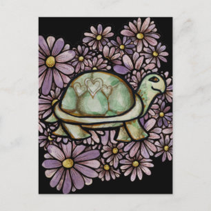 Blumen-Schildkröte Liebe süße Schildkröten Herz-Sc Postkarte