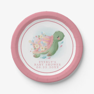 Blumen-Schildkröte Rosa Baby-Party Pappteller