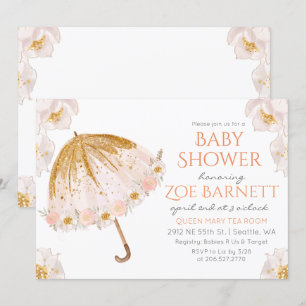 Blumen-Schirm-Glitter-Einladung zur Babyparty Einladung