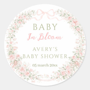 Blumen-Schleife Baby in Blüte Mädchen Baby-Party Runder Aufkleber
