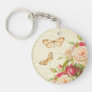 Blumen-Schlüsselanhänger mit Vintage-Rosen und Sch Schlüsselanhänger