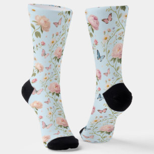 Blumen-Schmetterling-Aquarell-Socken Socken