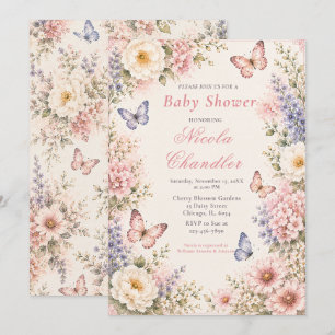 Blumen-Schmetterling-Baby-Party Einladung
