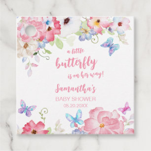 Blumen-Schmetterling-Baby-Party Quadratisch Geschenkanhänger