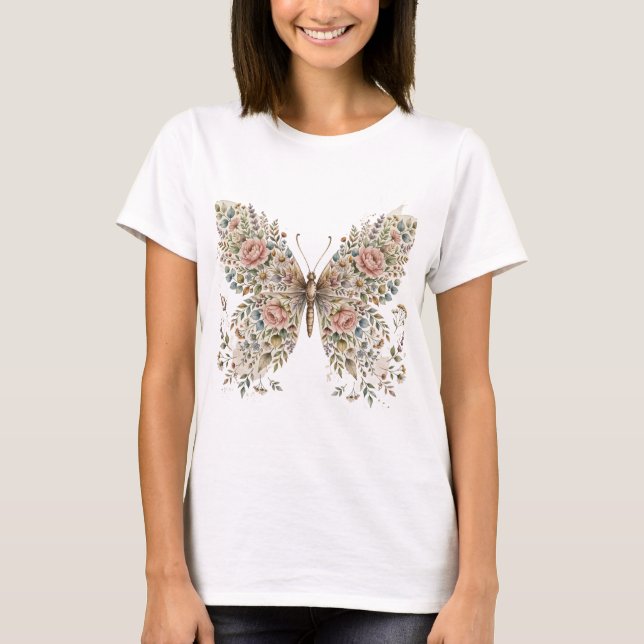 Blumen-Schmetterling-Design T-Shirt (Vorderseite)