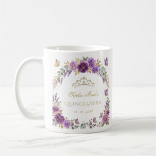 Blumen-Schmetterling Lila Gold Tiara Quinceañera Kaffeetasse