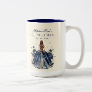 Blumen-Schmetterling-Navy-Gold-Tiara-Quinceañera Zweifarbige Tasse