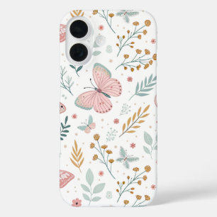 Blumen-Schmetterling-Pastell-Garten-Botanik-Elegan iPhone 16 Hülle