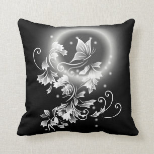 Blumen-Schmetterling Schwarz-Weiß-Fantasie Kissen