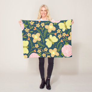 Blumen, Schmetterling und Glamour Nahtlose Eleganz Fleecedecke