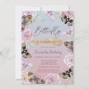 Blumen Schmetterlinge Ombre Geburtstag Einladung