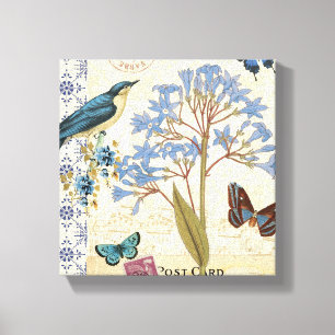 Blumen, Schmetterlinge und Vogel-Collage Leinwanddruck