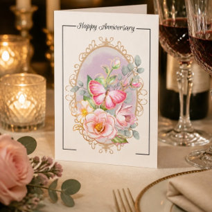 Blumen- & Schmetterlings-Hochzeitstagskarte Karte