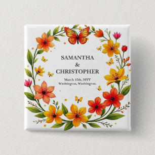 Blumen-Schmetterlings-Kranz Hochzeit Benutzerdefin Button