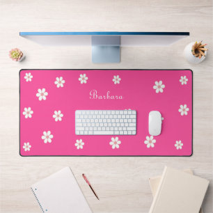 Blumen & Schrift-Kalligrafie auf Neonpink Schreibtischunterlage