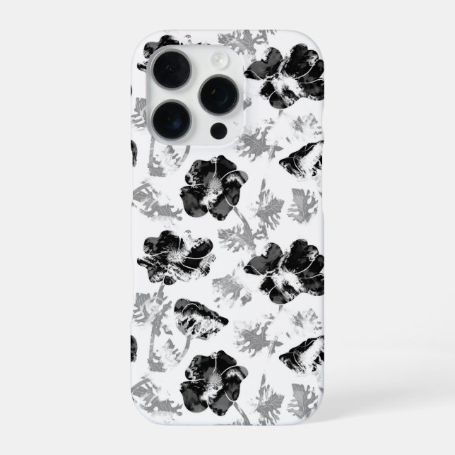 Blumen, Schwarz und Weiß iPhone 16 Pro Hülle (Rückseite)
