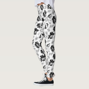 Blumen, Schwarz und Weiß Leggings
