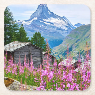Blumen Sommermatterhorn Schweiz Rechteckiger Pappuntersetzer