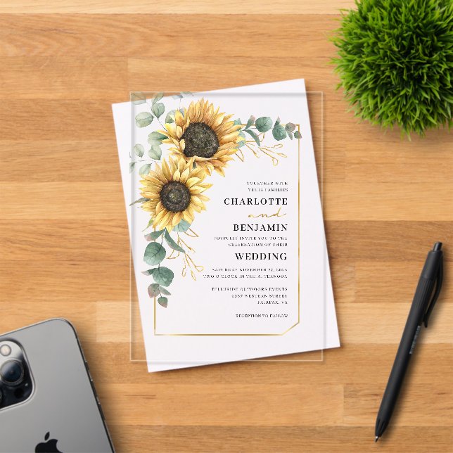 Blumen Sonnenblumen Elegante Hochzeit Acryleinladungen (Insitu (Einladungskarte))