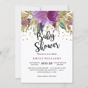 Blumen Sparkling Amethyst Baby Dusche Einladung