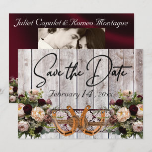 Blumen, Spitze & Hufeisen Bordeaux Schleife Hochze Save The Date