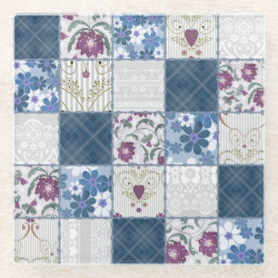 Blumen-Spitze: Nahtloser Patchwork-Hintergrund. Glasuntersetzer