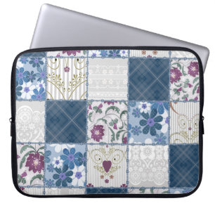 Blumen-Spitze: Nahtloser Patchwork-Hintergrund. Laptopschutzhülle