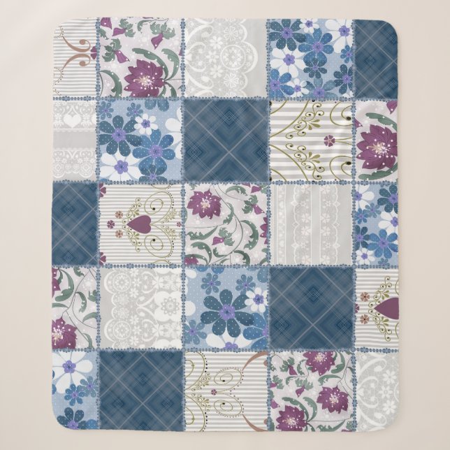 Blumen-Spitze: Nahtloser Patchwork-Hintergrund. Sherpadecke (Vorderseite)