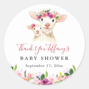 Blumen Süße Mama und Baby Lamm Baby Shower Runder Aufkleber
