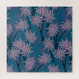 Blumen Tapete: Asiatisch navyblau, rosa.