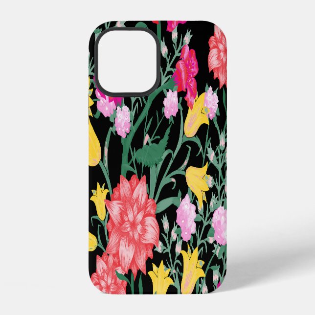 Blumen Tapete Große Blumen Muster iPhone 12 Hülle (Rückseite)