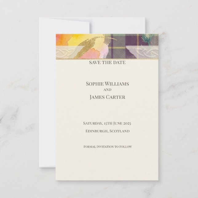 Blumen-Tartan Save-the-Date-Karte Save The Date (Vorderseite)