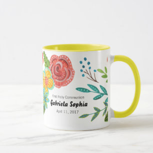 Blumen  Tasse des ersten heilige Kommunions-Name-
