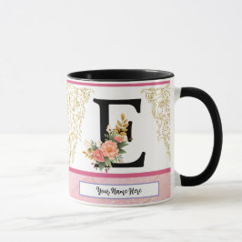 Blumen-Tasse E mit Buchstabe – Personalisierter An Tasse