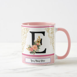Blumen-Tasse E mit Buchstaben – Personalisierter A Tasse