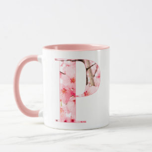Blumen-Tassen mit Anfangsbuchstabe P   Personalisi Tasse