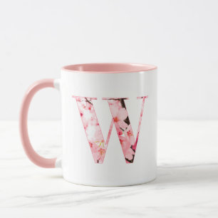 Blumen-Tassen mit Anfangsbuchstabe W Personalisi Tasse